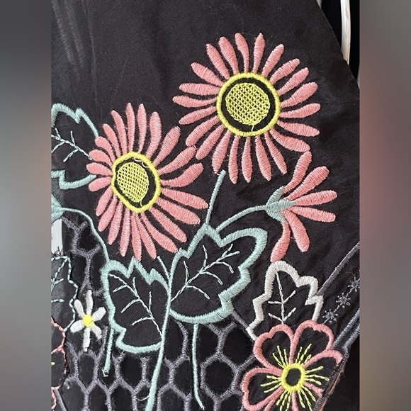 RTR Alice McCALL Honeycomb Daisy Embroidered Maxi Dress off shoulder black SZ 2 - Picture 7 of 11